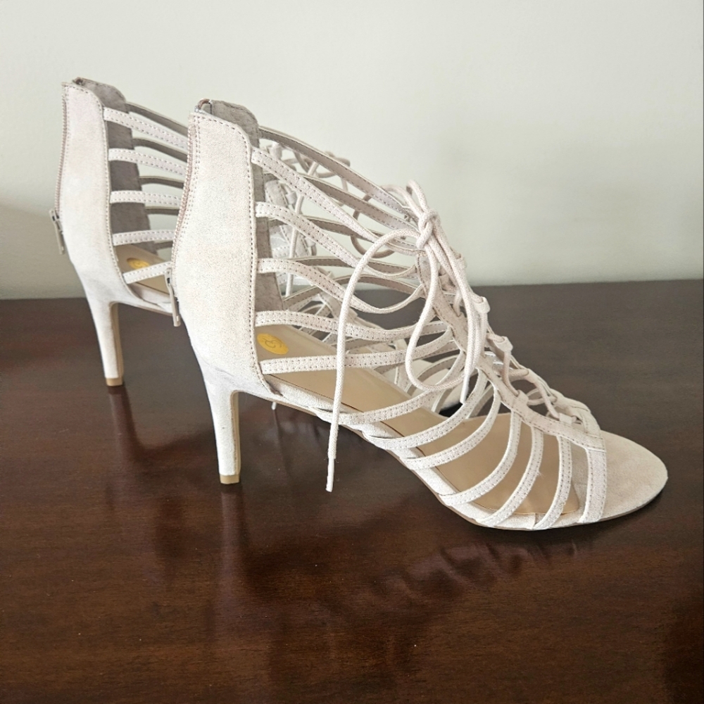 Cream Strappy Heels Gladiator Style 10M